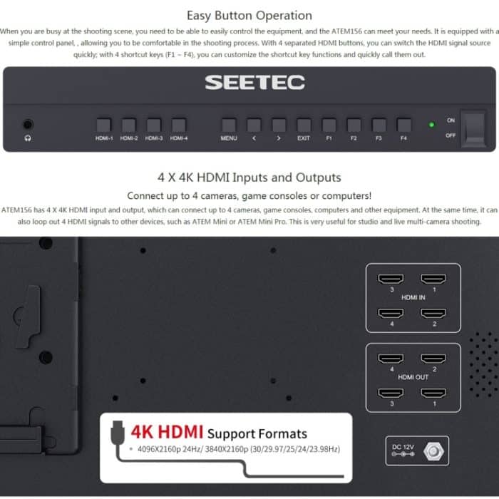 SEETEC ATEM156 1920x1080 15,6-Zoll-IPS-Bildschirm HDMI 4K HD-Live-Broadcast-Kamera-Feldmonitor, unterstützt Split mit vier Bildschirmen – Bild 9