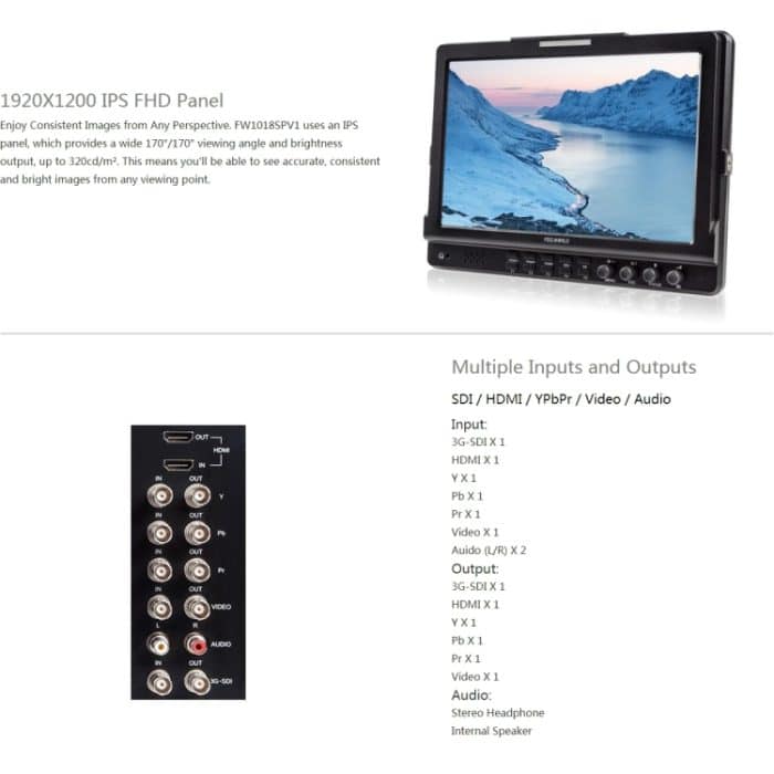 FEELWORLD FW1018SPV1 1920x1200 10,1-Zoll-IPS-Bildschirm HD-Farb-LCD-Director-Kamerafeldmonitor – Bild 6
