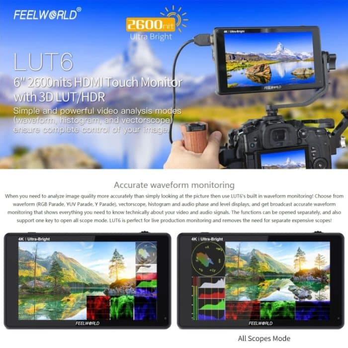 FEELWORLD LUT6 1920x1080 2600 Nits 6 Zoll IPS-Bildschirm HDMI 4K Touch Control Kamera Feldmonitor – Bild 13