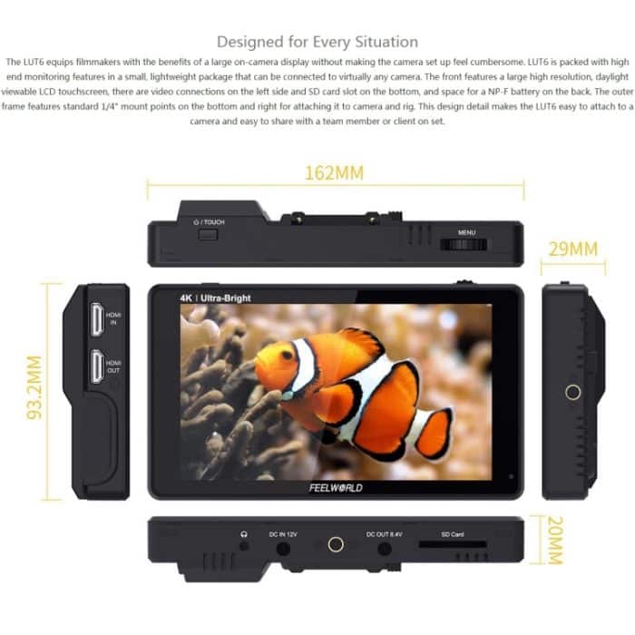 FEELWORLD LUT6 1920x1080 2600 Nits 6 Zoll IPS-Bildschirm HDMI 4K Touch Control Kamera Feldmonitor – Bild 8