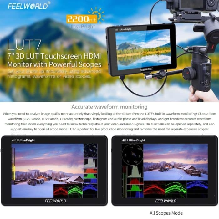 FEELWORLD LUT7 1920x1200 2200 Nits 7-Zoll-IPS-Bildschirm HDMI 4K-Touchscreen-Kamera Feldmonitor – Bild 12