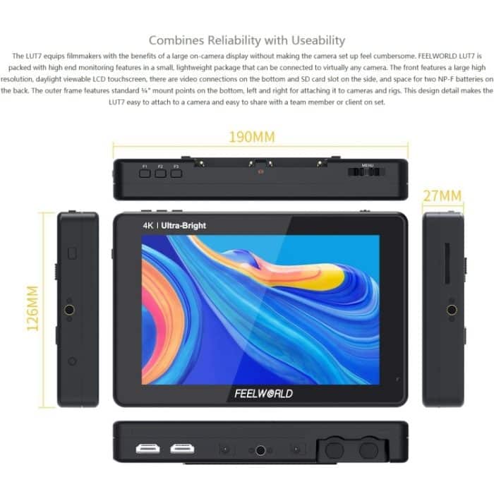 FEELWORLD LUT7 1920x1200 2200 Nits 7-Zoll-IPS-Bildschirm HDMI 4K-Touchscreen-Kamera Feldmonitor – Bild 7