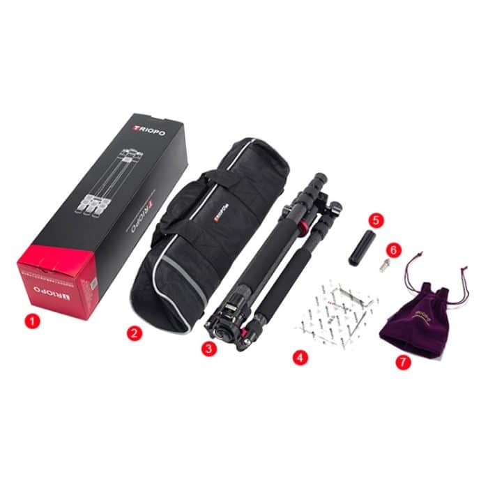 TRIOPO 888 Verstellbares tragbares Kohlefaser-Stativ mit Q-2-Kugelkopf für Spiegelreflexkamera, Rohrdurchmesser: 28 cm – Bild 2
