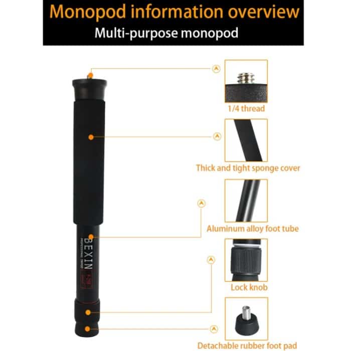 BEXIN P256A Tragbarer Reise-Außen-DSLR-Kamera-Einbeinstativhalter aus Aluminiumlegierung, P256A – Bild 7