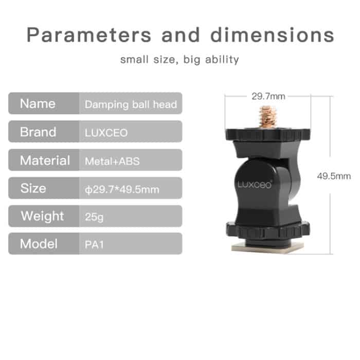 LUXCeO PA1 Kamera Universal-Blitzschuhhalter, dämpfende Kugelkopfhalterung, PA1 – Bild 7