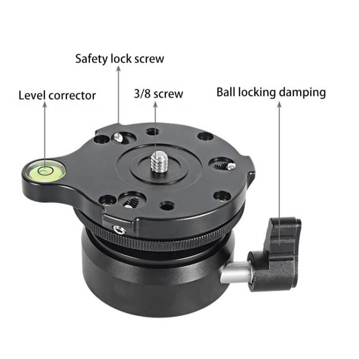 Bexin DY-60N 3/8 Zoll Thread Kuppel Professionelle Stativ Nivellierung 360 Grad Panorama Kopf Base mit Blasenebene & 3/8 Zoll Schraubadapter – Bild 6