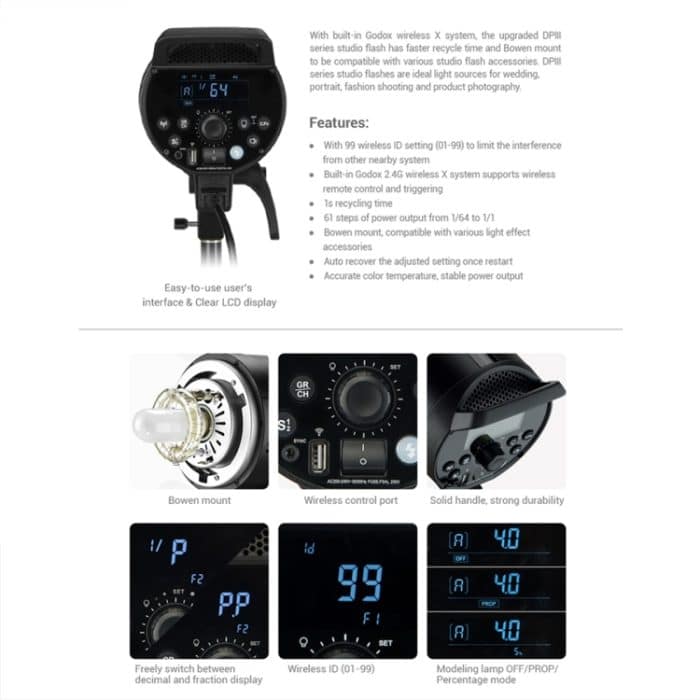 Godox DP1000III Studioblitzlicht 1000Ws Bowens Mount Studio Speedlight, DP1000III – Bild 6