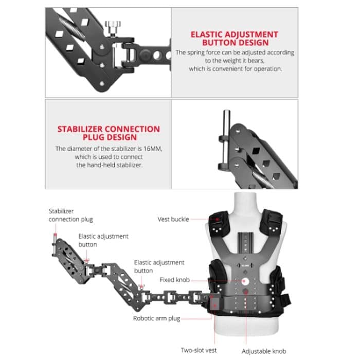 YELANGU B200-C1 Dual stoßdämpfende Armstabilisatorweste Kameraunterstützungssystem für DSLR- und DV-Digitalvideokameras, B200-C1 – Bild 5