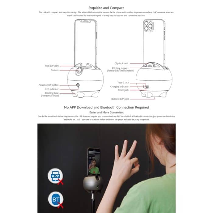 LAIZESKE LA8 Smart Roboter Kameramann 360 Grad Auto Tracking Telefonhalter, LA8 – Bild 4