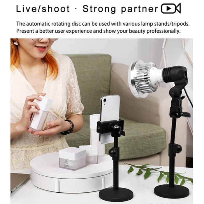 42 cm elektrischer drehbarer Präsentationsständer, Drehteller für Videoaufnahme-Requisiten, Belastung: 100 kg, Plug-in-Stromversorgung, EU-Stecker, 42cm, EU Plug – Bild 3