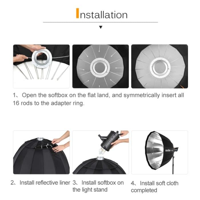 Godox P120H 120 cm tiefe Parabol-Softbox, Reflektor-Diffusor, Studio-Lichtbox, P120H – Bild 7