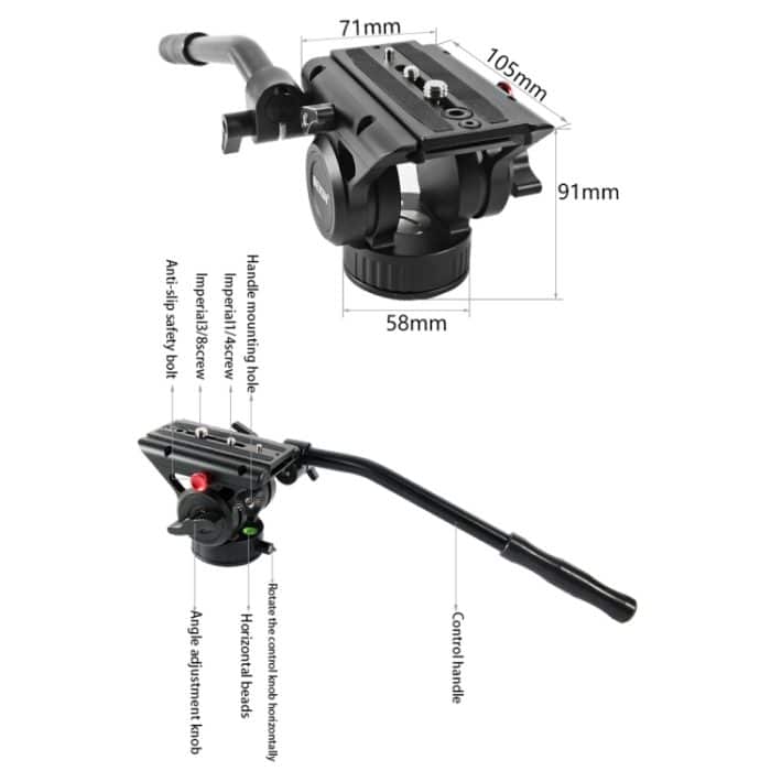 BEXIN VH-105 360-Grad-Panorama-Schwerlast-Stativ-Action-Fluid-Drag-Kopf, VH-105 – Bild 6