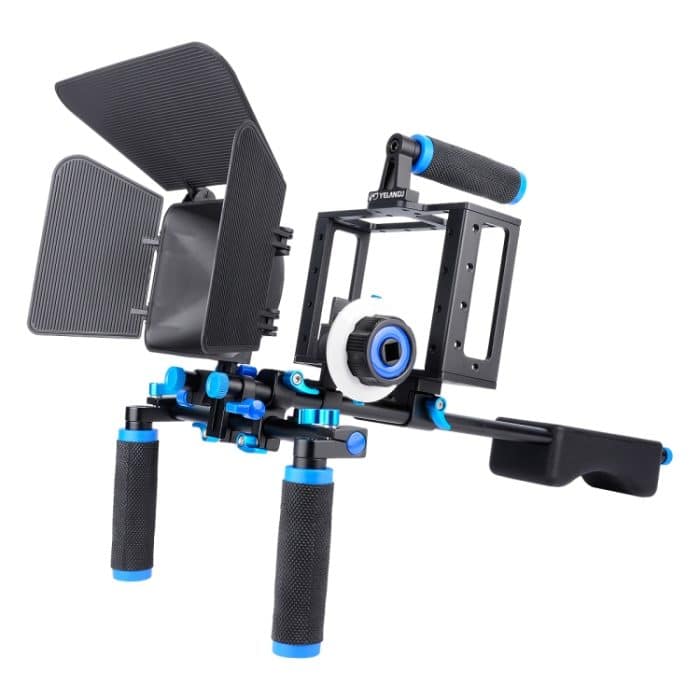 YELANGU D222 Dual Griffe Kamera Schulterhalterung + Kamerakäfig-Stabilisator-Kit mit Matte Box + Follow Focus für DSLR-Kamera / Videokamera – Bild 2