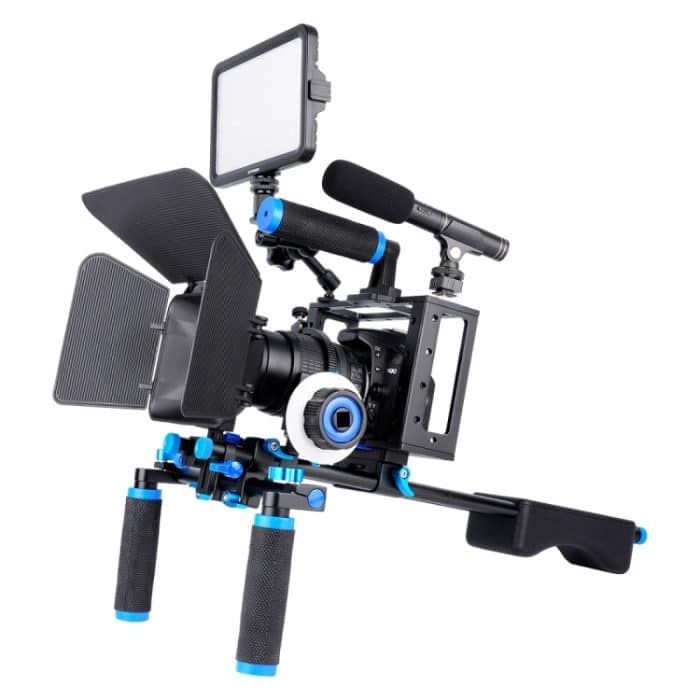 YELANGU D222 Dual Griffe Kamera Schulterhalterung + Kamerakäfig-Stabilisator-Kit mit Matte Box + Follow Focus für DSLR-Kamera / Videokamera – Bild 12