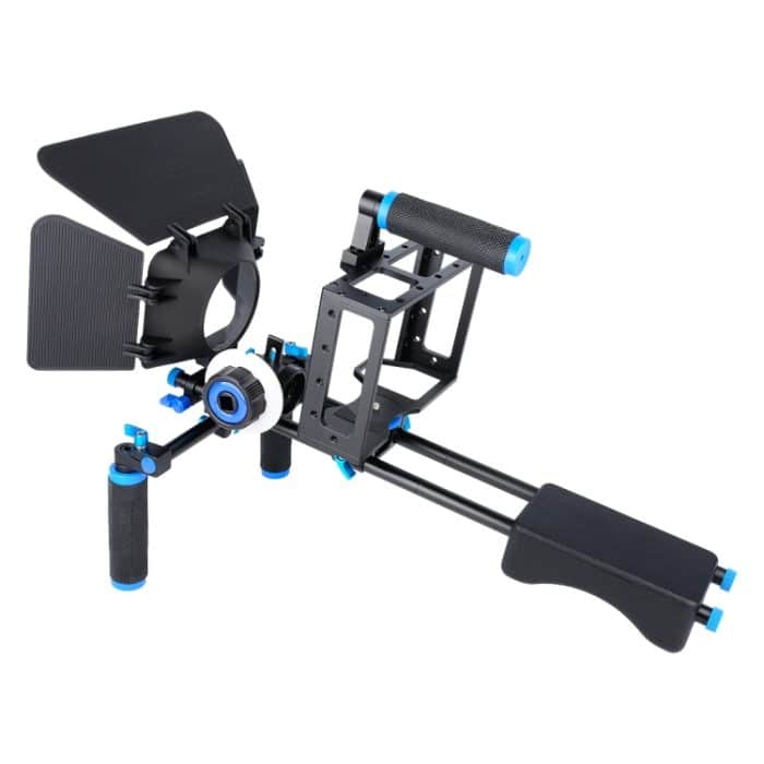 YELANGU D222 Dual Griffe Kamera Schulterhalterung + Kamerakäfig-Stabilisator-Kit mit Matte Box + Follow Focus für DSLR-Kamera / Videokamera – Bild 5