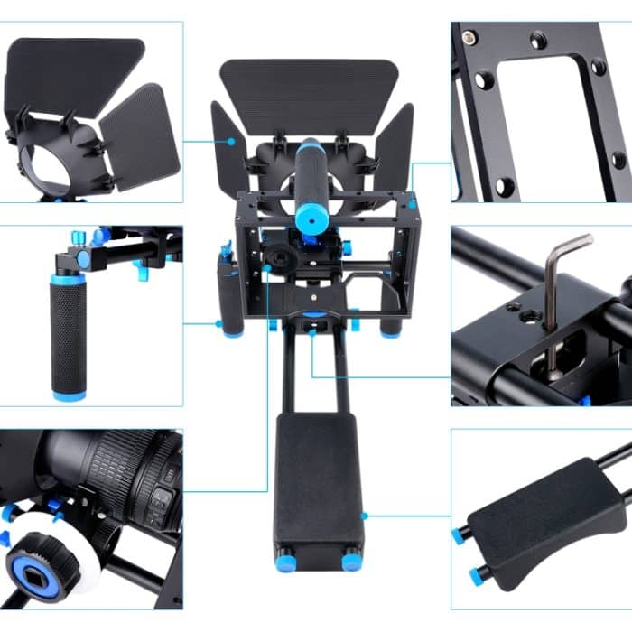 YELANGU D222 Dual Griffe Kamera Schulterhalterung + Kamerakäfig-Stabilisator-Kit mit Matte Box + Follow Focus für DSLR-Kamera / Videokamera – Bild 7