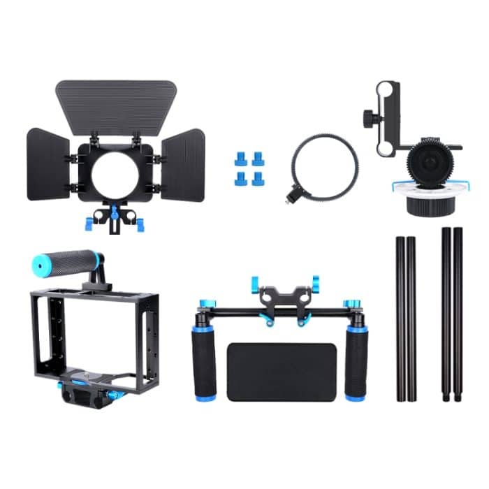 YELANGU D222 Dual Griffe Kamera Schulterhalterung + Kamerakäfig-Stabilisator-Kit mit Matte Box + Follow Focus für DSLR-Kamera / Videokamera – Bild 8