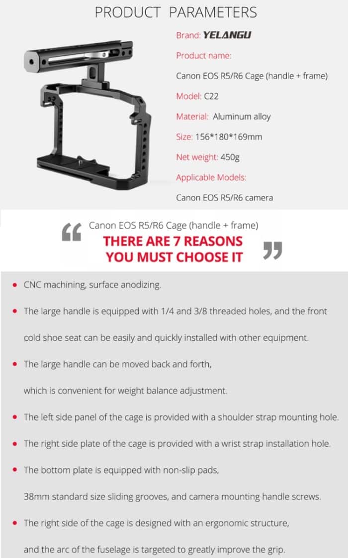 YELANGU C22 YLG0334B Videokamera-Käfigstabilisator mit Griff für Canon EOS R5/R6, YLG0334B – Bild 6