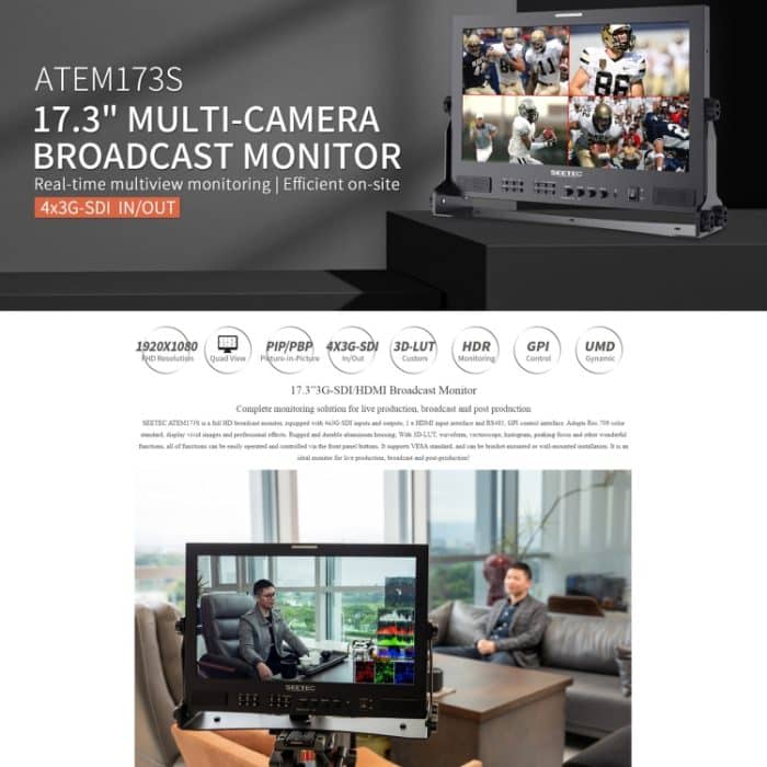 SEETEC ATEM173S 17,3 Zoll 3G-SDI HDMI Full HD 1920x1080 Multi-Kamera-Broadcast-Monitor, ATEM173S – Bild 4