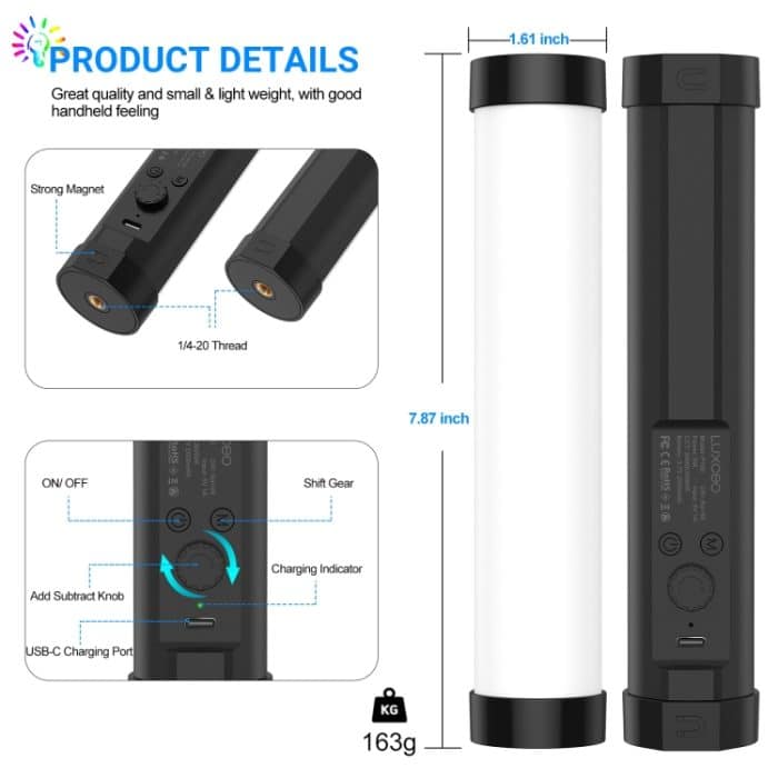 Luxceo P100 RGB Buntes Foto Video Lichtstift Magnet Handheld LED Fülllicht mit Fernbedienung – Bild 3