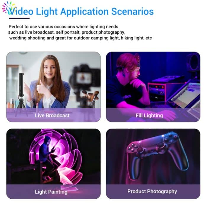 Luxceo P100 RGB Photo Video Light Stick Magnet Handheld LED Fülllicht mit Fernbedienung und Gitterweichbox – Bild 7