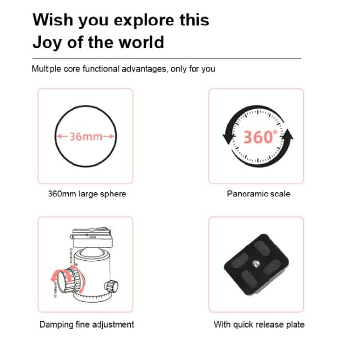 TRIOPO D-2A 360-Grad-Drehung Stativ aus Aluminiumlegierung mit 36 ​​mm Kugelkopf und Schnellwechselplatte – Bild 5