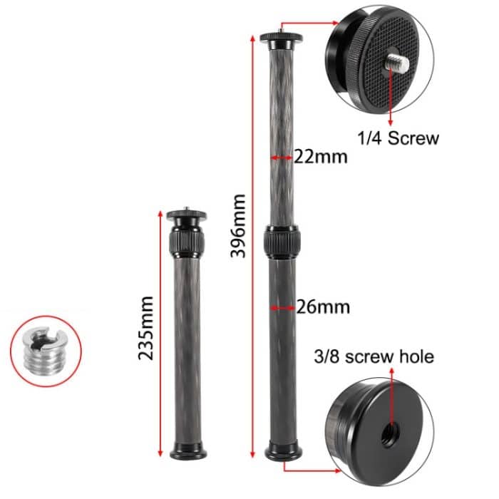 BEXIN P262C 235 mm-396 mm Stativ-Verlängerungsstange, Mittelsäule, Stativverlängerung aus Kohlefaser, P262C – Bild 2