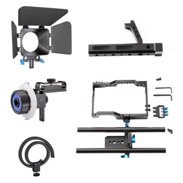YELANGU YLG1105A Griff-Videokamera-Käfigstabilisator-Kit mit Matte Box und Follow Focus für Panasonic Lumix DMC-GH4 und G7 / Sony A7 und A7S und A7R und A7RII und A7SII – Bild 5