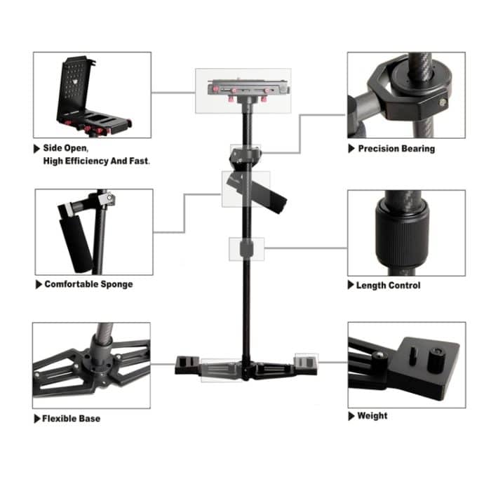 YELANGU YLG0107K 40-67 cm Aviation Aluminium + Kohlefaser Professional Steadicam Handstabilisator für DSLR-Kamera DV – Bild 7