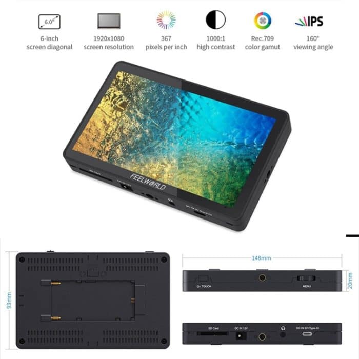 FEELWORLD F6 Plus V2 6-Zoll-3D-LUT-Touchscreen-DSLR-Kamera-Feldmonitor, IPS FHD1920x1080 4K-HDMI-Eingang und -Ausgang, mit Neigungsarm – Bild 4