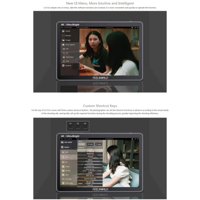 FEELWORLD LUT11S 10,1 Zoll ultraheller 2000nit Touchscreen DSLR-Kamera-Feldmonitor, 3G-SDI 4K HDMI Eingang Ausgang 1920 x 1200 IPS-Panel, LUT11S – Bild 8