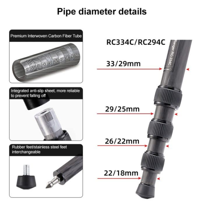 BEXIN RC334 Tragbares zusammenklappbares Kohlefaser-Kamerastativ – Bild 4