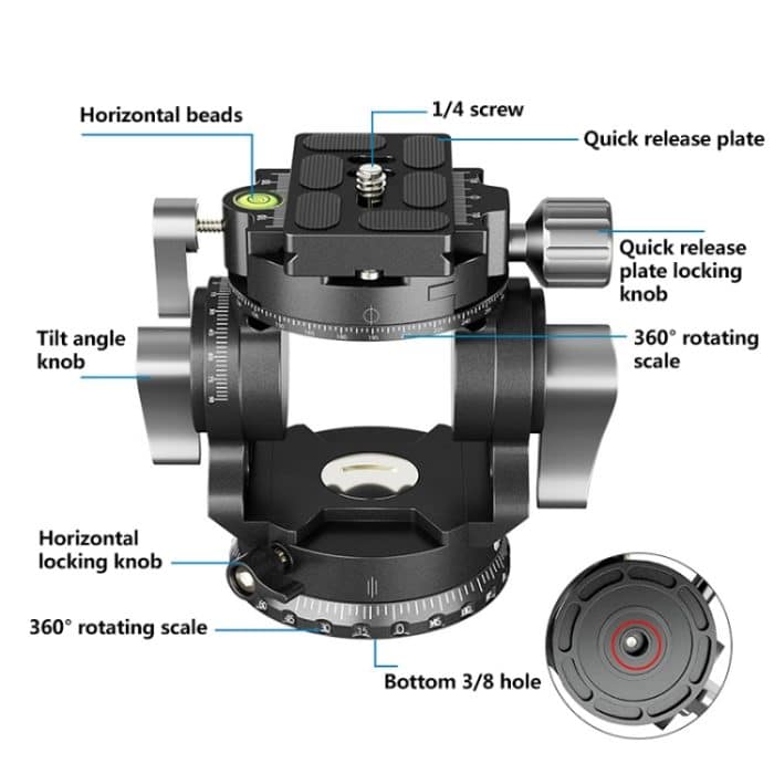 BEXIN DT-03R/S 720-Grad-Panorama-Hochleistungsstativ Action Fluid Drag Head mit Schnellwechselplatte – Bild 3