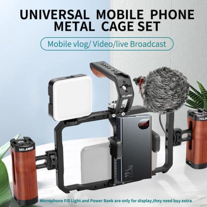 YELANGU LW-B01A01 Vlogging Live Broadcast LED Selfie Light Mic Smartphone Video Rig Handles Stabilizer Kits – Bild 2