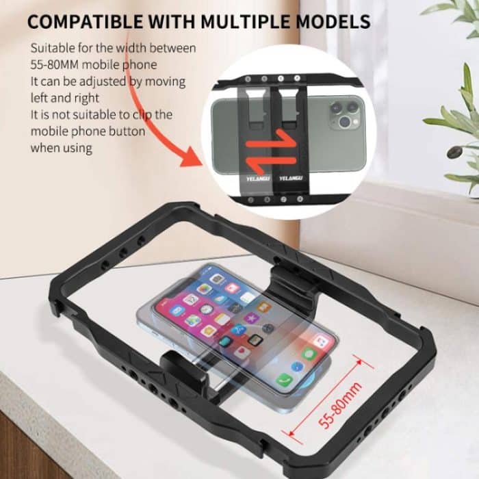 YELANGU LW-B01A01 Vlogging Live Broadcast LED Selfie Light Mic Smartphone Video Rig Handles Stabilizer Kits – Bild 4