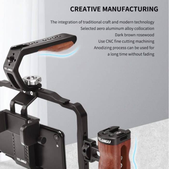 YELANGU LW-B01A01 Vlogging Live Broadcast LED Selfie Light Mic Smartphone Video Rig Handles Stabilizer Kits – Bild 7