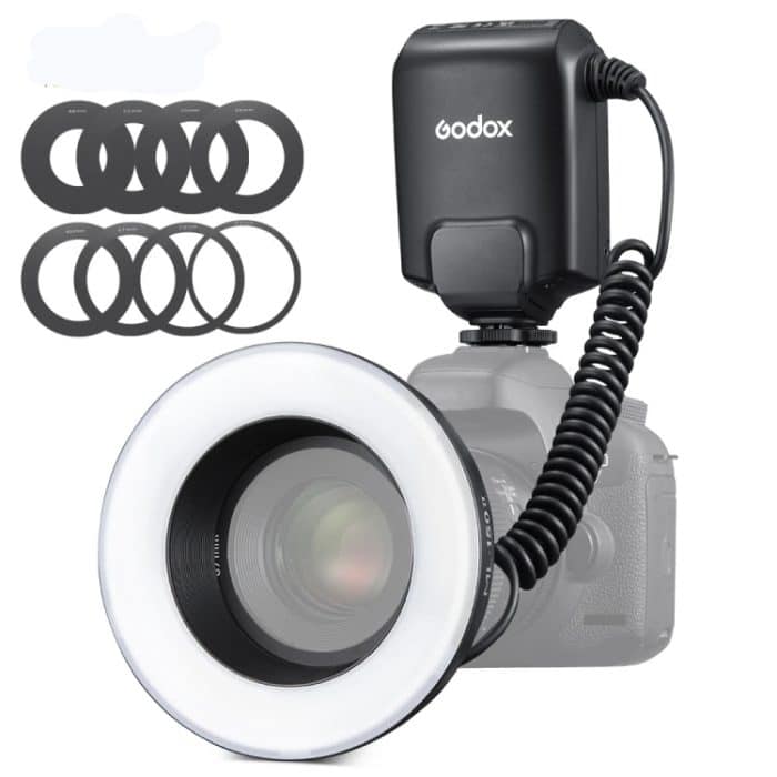 Godox ML-150II On-Camera-Makro-Ringblitzlicht mit 8 unterschiedlich großen Adapterringen, ML-150II – Bild 1