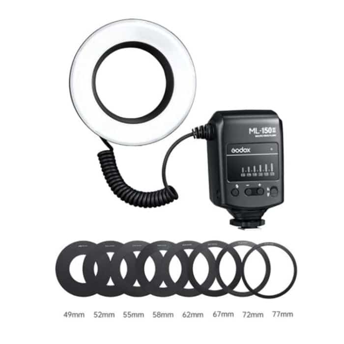Godox ML-150II On-Camera-Makro-Ringblitzlicht mit 8 unterschiedlich großen Adapterringen, ML-150II – Bild 2