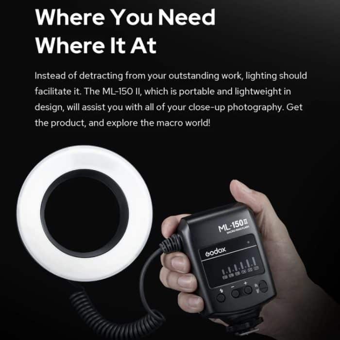 Godox ML-150II On-Camera-Makro-Ringblitzlicht mit 8 unterschiedlich großen Adapterringen, ML-150II – Bild 4
