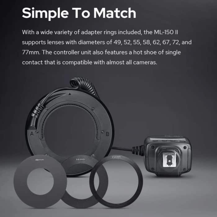 Godox ML-150II On-Camera-Makro-Ringblitzlicht mit 8 unterschiedlich großen Adapterringen, ML-150II – Bild 5