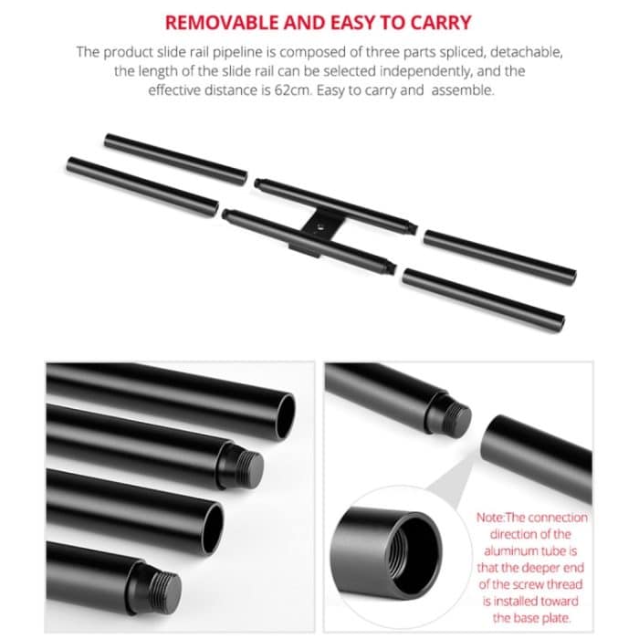 YELANGU YLG0119A 60 cm Spleiß-Gleitschienenschiene + Trolley-Schienenschnalle für Spiegelreflexkameras/Videokameras, 60cm Rail Track + Rail Buckle – Bild 7