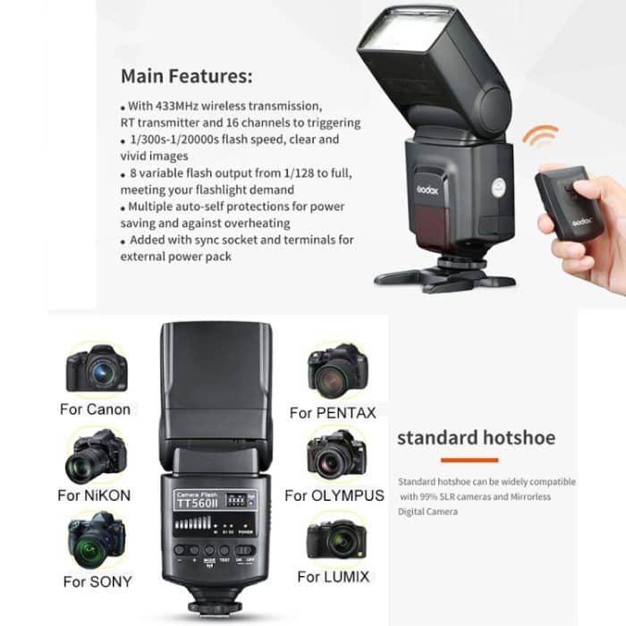 Godox TT560II Drahtloses 433 MHz GN38 Kamerablitz-Speedlite-Licht, TT560II – Bild 6
