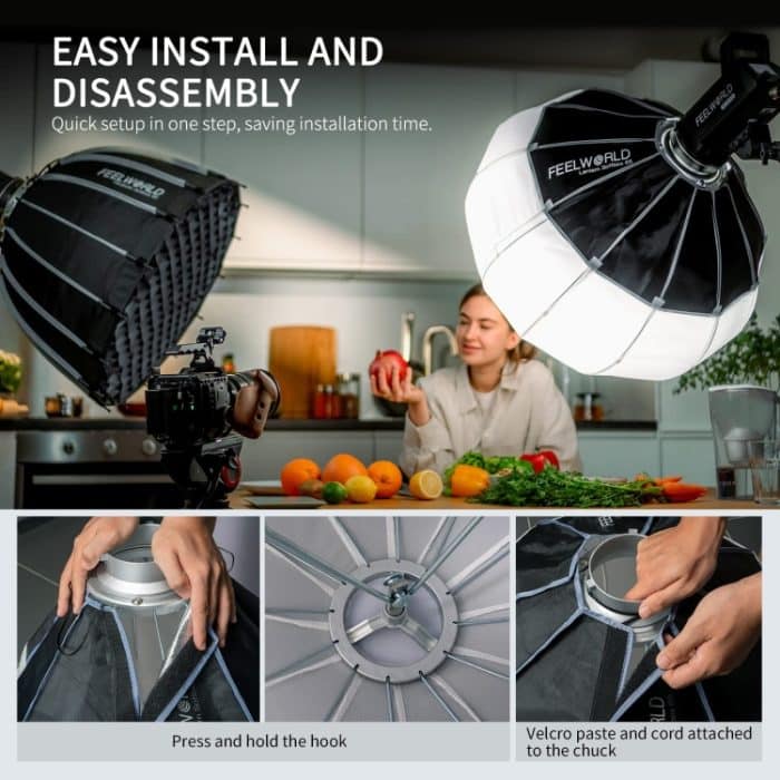 FEELWORLD FSL65 65 cm Laterne Softbox Schnellverschluss-Diffusor mit Bowens-Halterung – Bild 6
