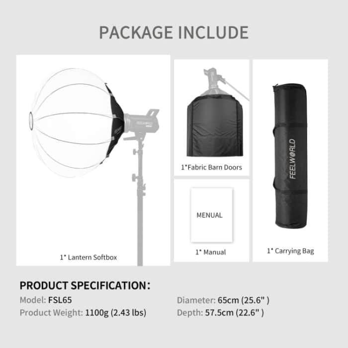 FEELWORLD FSL65 65 cm Laterne Softbox Schnellverschluss-Diffusor mit Bowens-Halterung – Bild 8