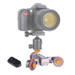YELANGU L4X Kamera 3-Rad Dolly II Electric Track Slider 3-Rad Video Riemenscheibe Rollendes Dolly Auto mit Fernbedienung für DSLR / Heim-DV-Kameras, GoPro, Smartphones, Last: 3 kg (grau)