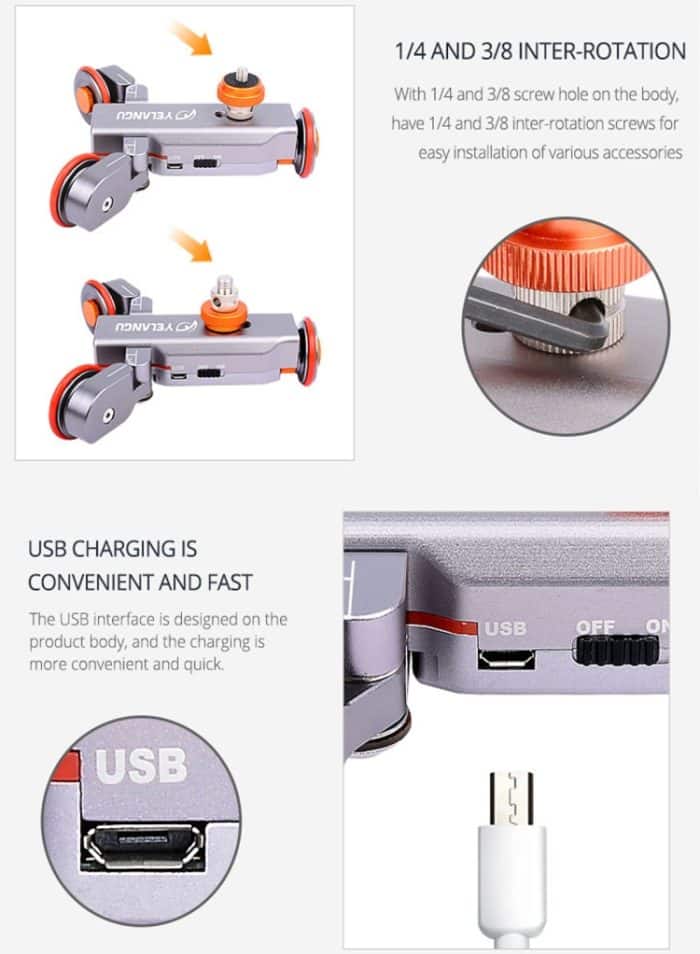 YELANGU L4X Kamera 3-Rad Dolly II Electric Track Slider 3-Rad Video Riemenscheibe Rollendes Dolly Auto mit Fernbedienung für DSLR / Heim-DV-Kameras, GoPro, Smartphones, Last: 3 kg (grau) – Bild 13