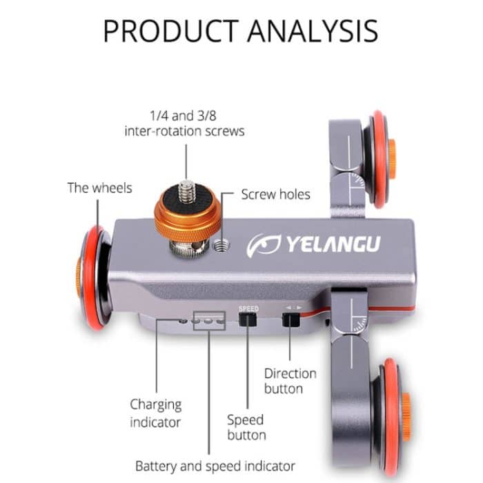 YELANGU L4X Kamera 3-Rad Dolly II Electric Track Slider 3-Rad Video Riemenscheibe Rollendes Dolly Auto mit Fernbedienung für DSLR / Heim-DV-Kameras, GoPro, Smartphones, Last: 3 kg (grau) – Bild 14