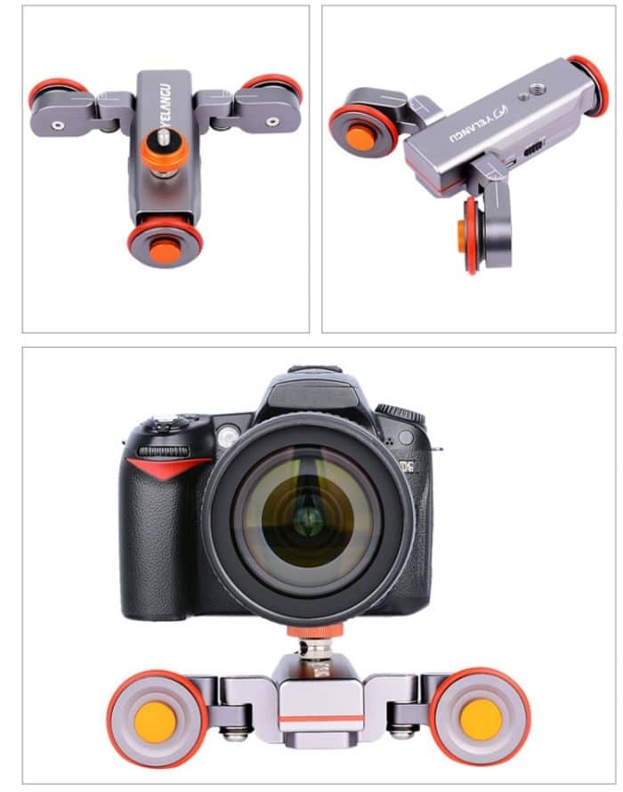 YELANGU L4X Kamera 3-Rad Dolly II Electric Track Slider 3-Rad Video Riemenscheibe Rollendes Dolly Auto mit Fernbedienung für DSLR / Heim-DV-Kameras, GoPro, Smartphones, Last: 3 kg (grau) – Bild 19