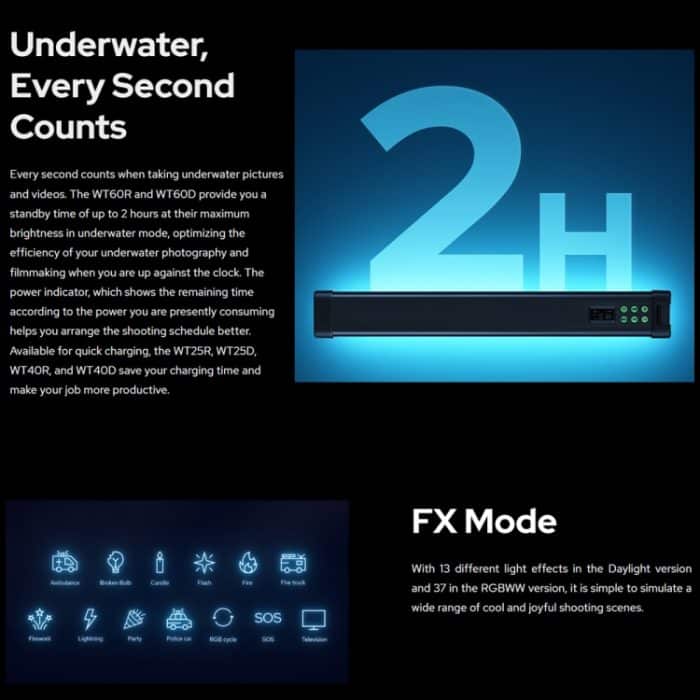 Godox WT40R Wasserdichtes Röhrenlicht 40 cm RGB-Foto-Video-Fülllicht – Bild 8