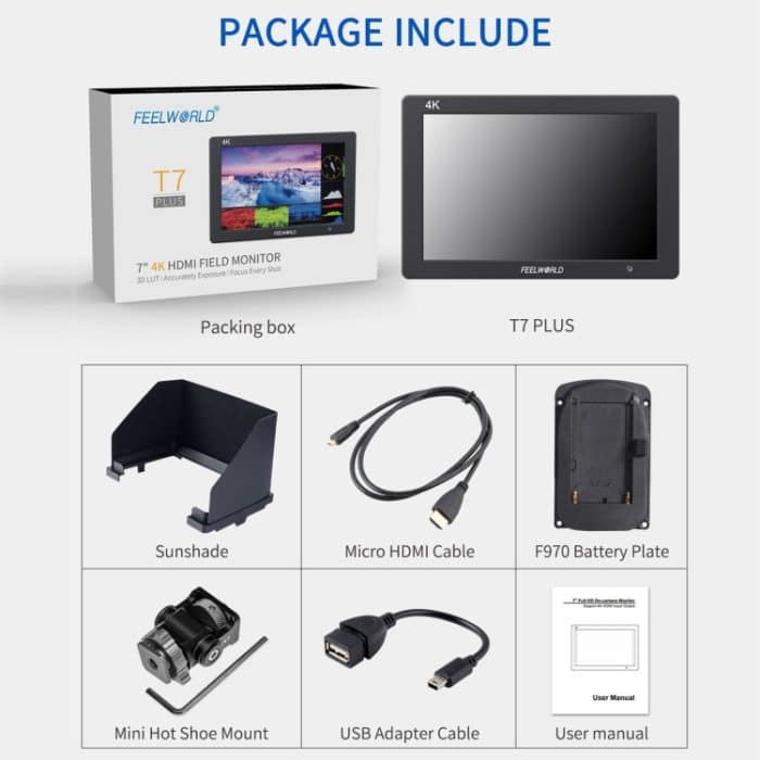 FEELWORLD T7 PLUS 7 Zoll 3D LUT DSLR-Kamera-Feldmonitor mit Waveform 4K HDMI-Aluminiumgehäuse, T7 PLUS – Bild 7